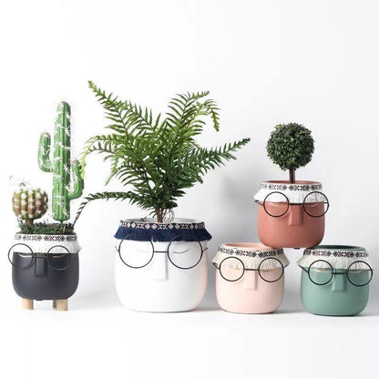 Ceramic Flower Pot Floroux with Glasses & Headband | Modern Design | Decorative Plant Vase