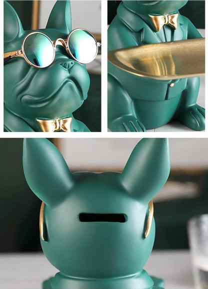 Floroux decorative piggy bank with tray | French Bulldog statue | Elegant and practical