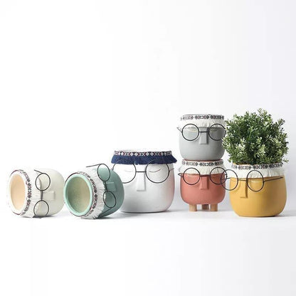 Ceramic Flower Pot Floroux with Glasses & Headband | Modern Design | Decorative Plant Vase