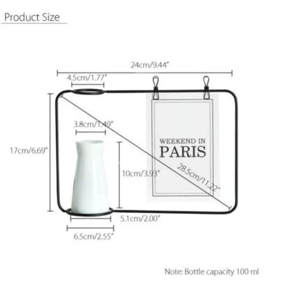 Floroux - Metal photo frame with ceramic vase and clips | Decorative photo display | Modern interior decoration