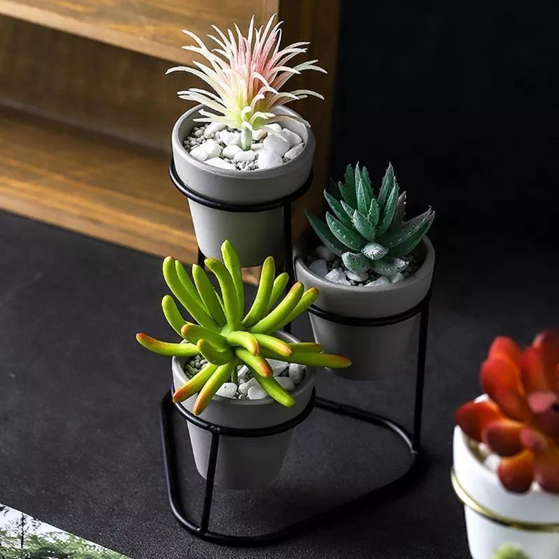 Floroux Céramique Multi-Pot avec support en métal | Design moderne | Rangement élégant pour les plantes
