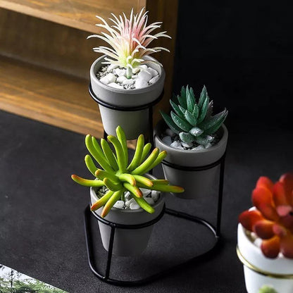 Floroux Céramique Multi-Pot avec support en métal | Design moderne | Rangement élégant pour les plantes