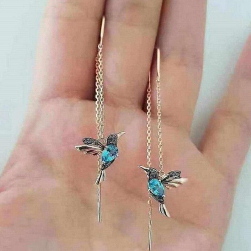 Boucles d'oreilles en émail Hummingbird Enchantées avec Zirconia Éclatante - Amalia