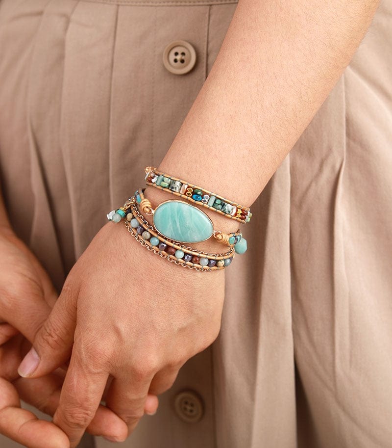 Bracelet en Amazonite – Élégante Bracelet enroulé bleu marine