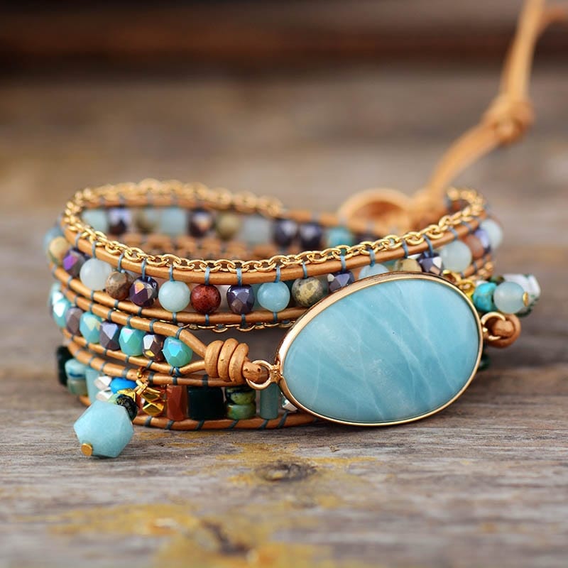 Bracelet en Amazonite – Élégante Bracelet enroulé bleu marine