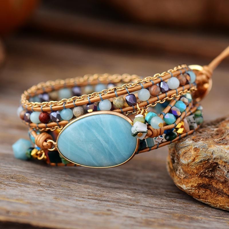 Bracelet en Amazonite – Élégante Bracelet enroulé bleu marine