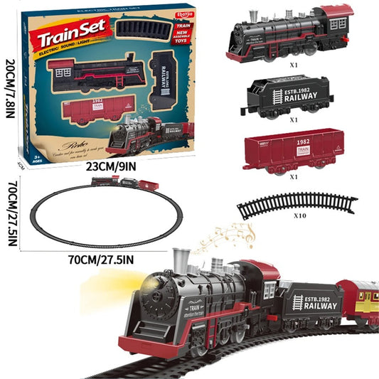 Ensemble de train électrique à vapeur rétro avec lumières - Jouet ferroviaire de Noël pour enfants, cadeau de vacances parfait