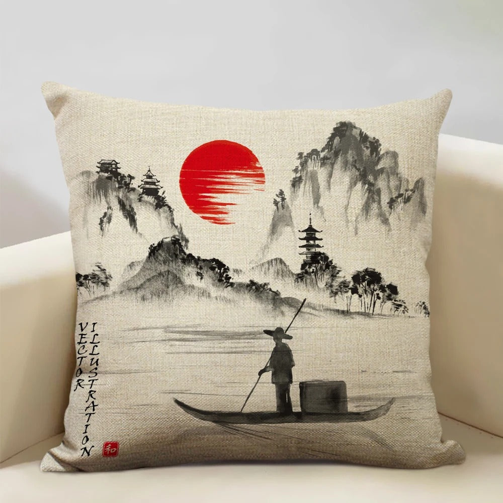 BeauRêve Housse de coussin avec le Mont Fuji - Style japonais pour chaque espace