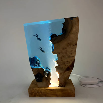 OceanGlow Luxe Lampe de Table Éclairante – Résine Époxy Sereine avec Charge USB