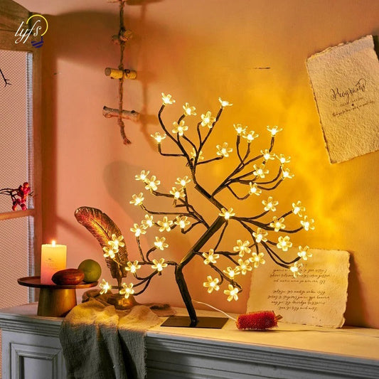 Floroux – Lampe de table LED élégante en fleurs de cerisier avec USB et télécommande