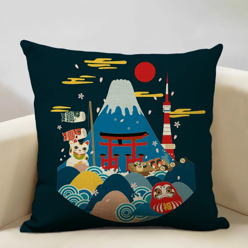 BeauRêve Housse de coussin avec le Mont Fuji - Style japonais pour chaque espace
