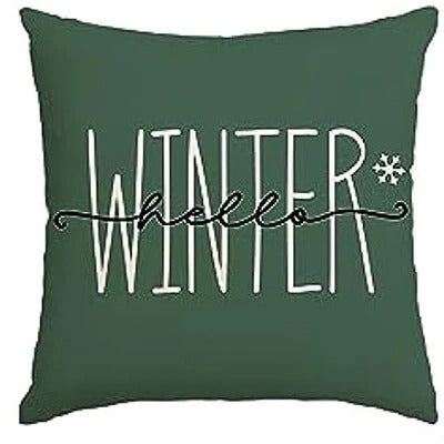 Coussin de Noël - Housse de coussin festive avec arbre de Noël et thème d'hiver - Vert 45x45 cm