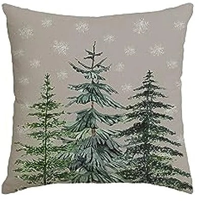 Coussin de Noël - Housse de coussin festive avec arbre de Noël et thème d'hiver - Vert 45x45 cm