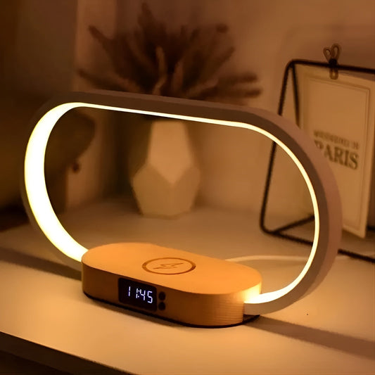 Lampe Multifonctionnelle Élégante avec Station de Charge et Horloge