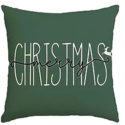 Coussin de Noël - Housse de coussin festive avec arbre de Noël et thème d'hiver - Vert 45x45 cm