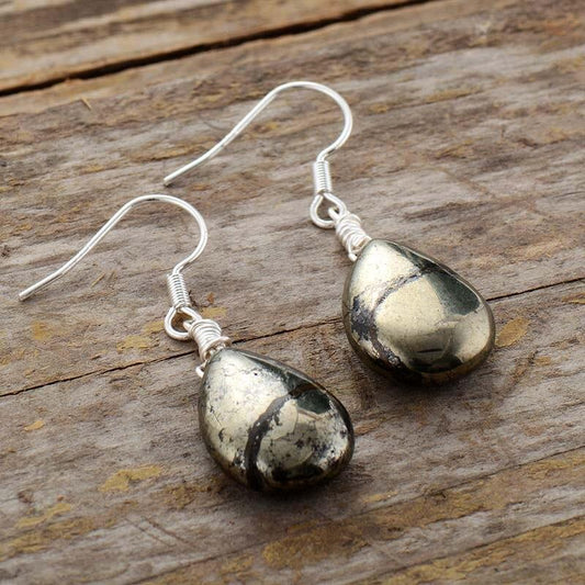 Elara Boucles d'Oreilles – Uniques Bijoux en Pyrite Réfléchissante