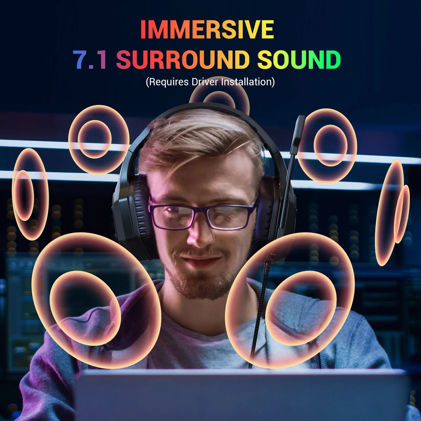 EKSA E1000 V2 RGB Casque de Jeu Filaires - TWS Réduction de Bruit HiFi Stéréo Surround 7.1 Casque Dynamique