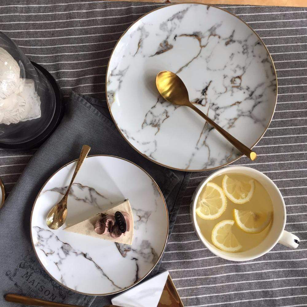 Ensemble de plats en marbre Floroux 2 pièces | Plats de service de haute qualité | Décoration de table élégante