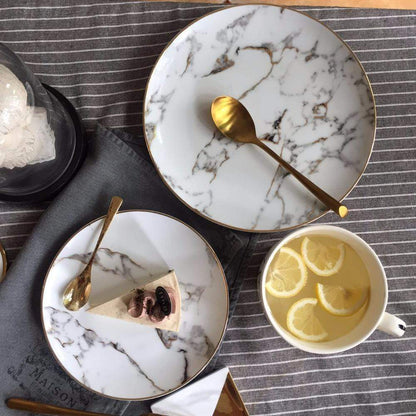 Ensemble de plats en marbre Floroux 2 pièces | Plats de service de haute qualité | Décoration de table élégante