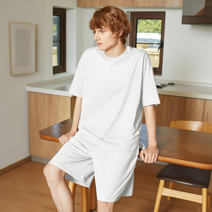 Ensemble de pyjama pour couples, respectueux de l'environnement, couleur Pure, résistant aux poils d'animaux, col ras du cou, manches courtes