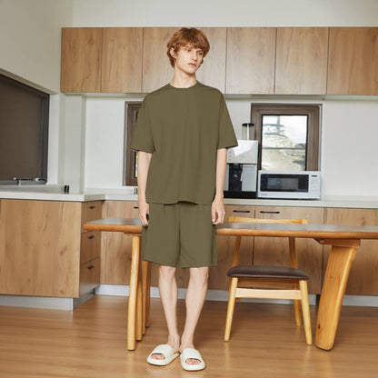 Ensemble de pyjama pour couples, respectueux de l'environnement, couleur Pure, résistant aux poils d'animaux, col ras du cou, manches courtes