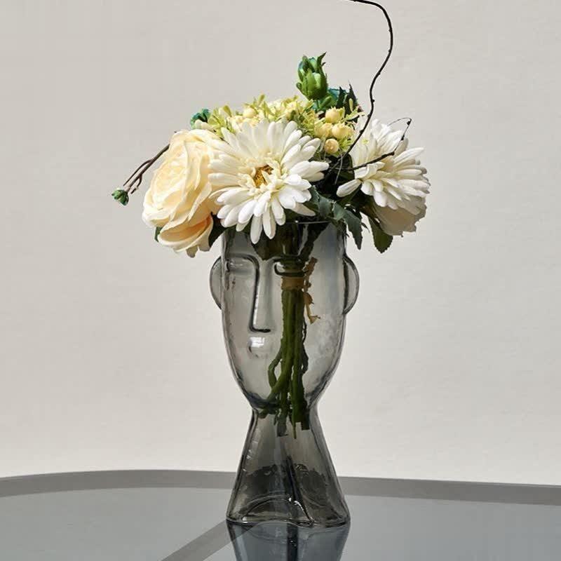 Floroux glass vase with face pattern | Handmade | Artistic design | Home decoration