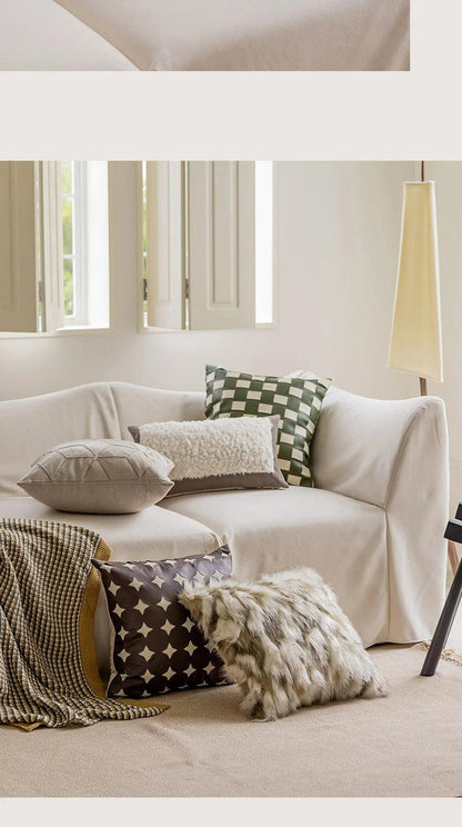Coussins luxueux Nordic Brown Green │ Housse de coussin moderne à motif géométrique, housses de coussins décoratifs en fausse fourrure