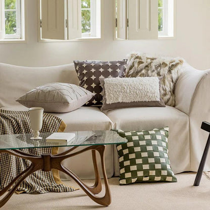 Coussins luxueux Nordic Brown Green │ Housse de coussin moderne à motif géométrique, housses de coussins décoratifs en fausse fourrure