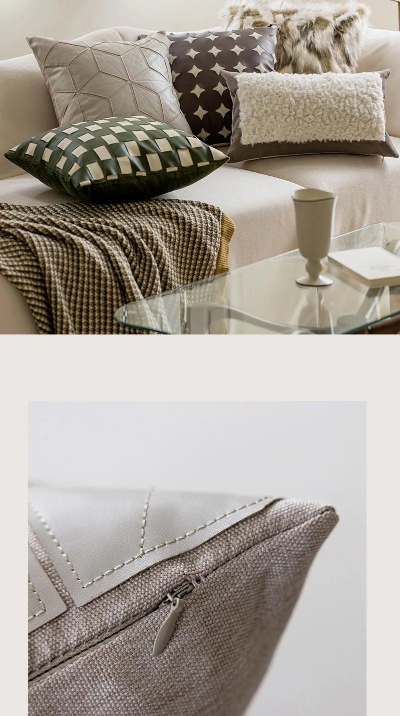 Coussins luxueux Nordic Brown Green │ Housse de coussin moderne à motif géométrique, housses de coussins décoratifs en fausse fourrure