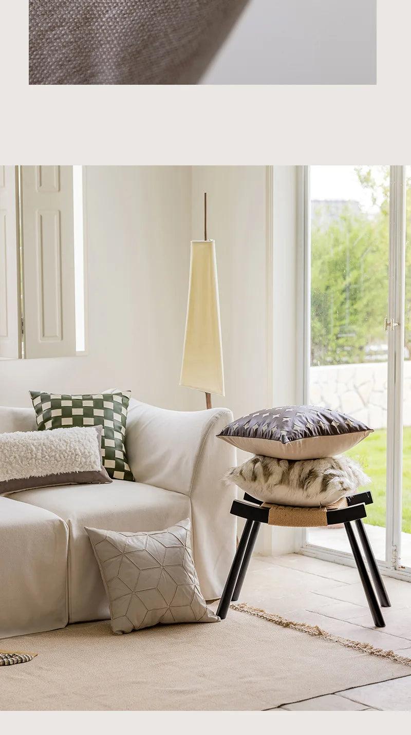 Coussins luxueux Nordic Brown Green │ Housse de coussin moderne à motif géométrique, housses de coussins décoratifs en fausse fourrure