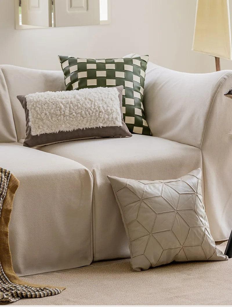 Coussins luxueux Nordic Brown Green │ Housse de coussin moderne à motif géométrique, housses de coussins décoratifs en fausse fourrure