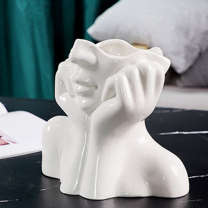 Vase en céramique figure de fille blanche Floroux
