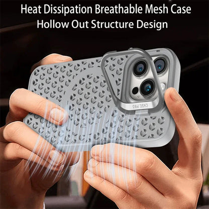 Coque en maille respirante avec dissipation thermique MagSafe pour iPhone 15 14 Plus 13 12 11 Pro Max avec support à anneau, refroidissement et charge sans fil