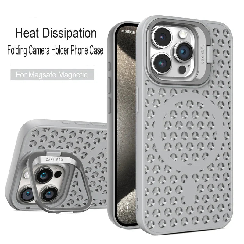 Coque en maille respirante avec dissipation thermique MagSafe pour iPhone 15 14 Plus 13 12 11 Pro Max avec support à anneau, refroidissement et charge sans fil