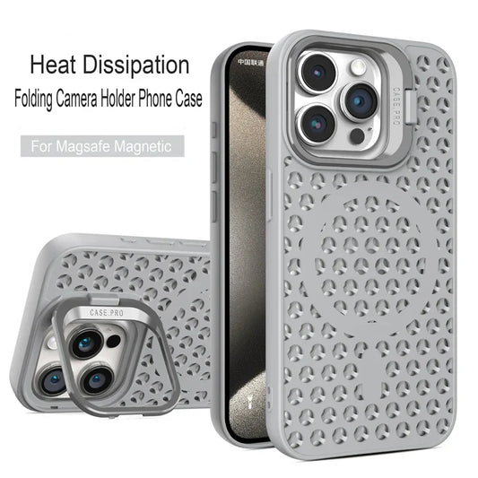 Coque en maille respirante avec dissipation thermique MagSafe pour iPhone 15 14 Plus 13 12 11 Pro Max avec support à anneau, refroidissement et charge sans fil