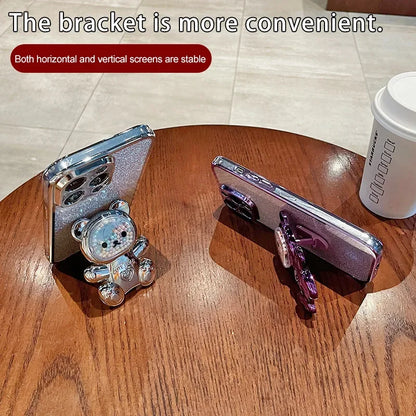 Coque scintillante luxueuse en métal avec support de support ours en peluche mignon pour VIVO V30 Pro Coque en silicone souple anti-chocs TPU