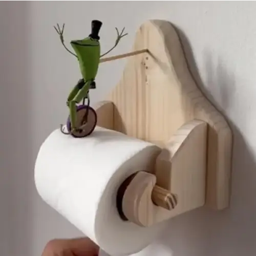 Floroux Toilet Paper Holder | Original Design | Frog on Bicycle | Bathroom Decor | Practical and Elegant