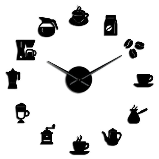 Café DIY Grand Horloge Murale Sans Cadre Tasse de Café Grain de Café