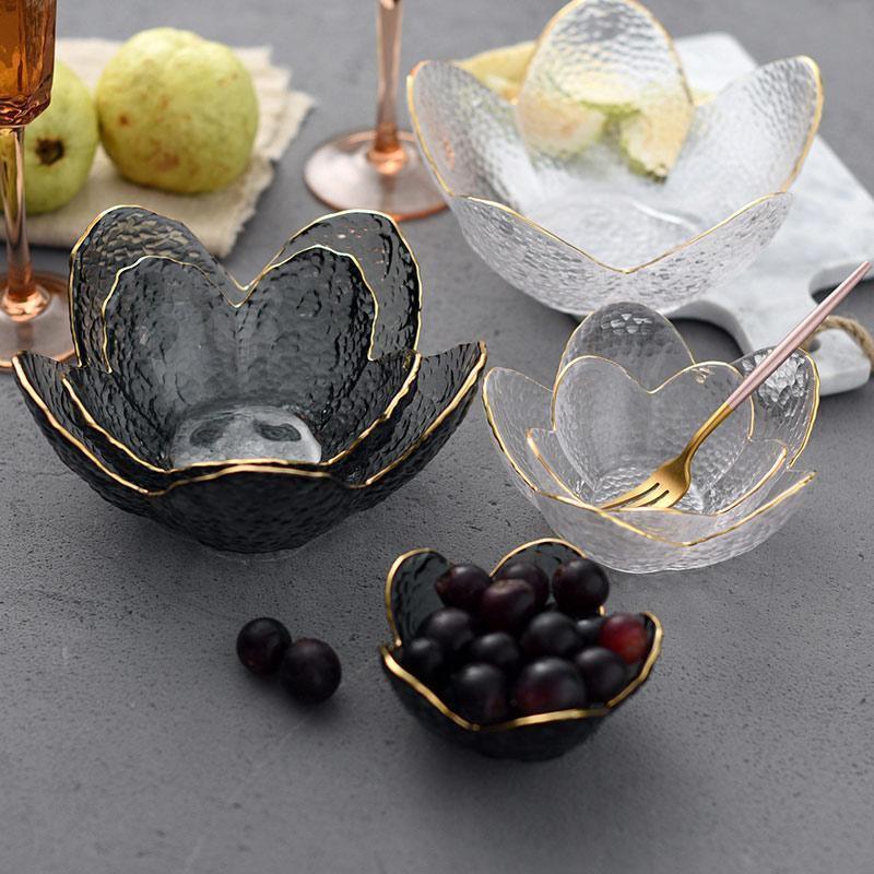 Floroux glass bowl with floral design | Textured glass | Modern black and white table decoration