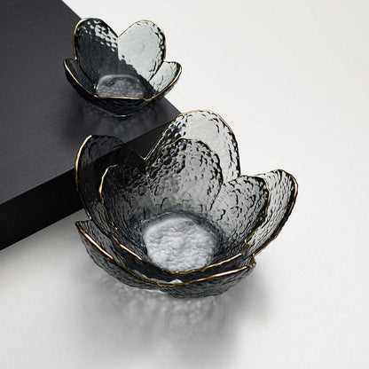 Floroux glass bowl with floral design | Textured glass | Modern black and white table decoration