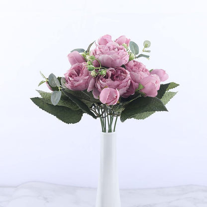 Floroux Artificial Silk Peonies | Set of 9 Pieces | Realistic Decorative Flowers for the Home