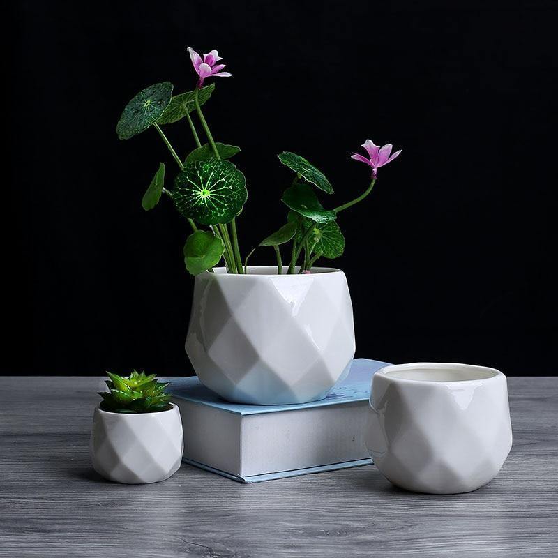 Diamond round ceramic succulent pots Floroux | Modern design | Multiple sizes