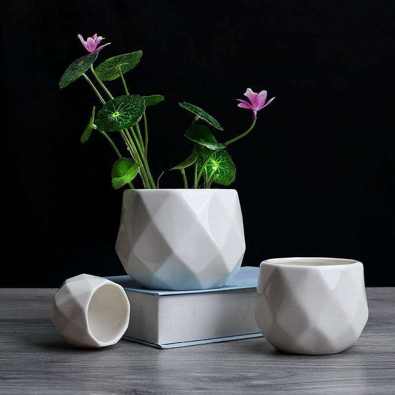 Diamond round ceramic succulent pots Floroux | Modern design | Multiple sizes