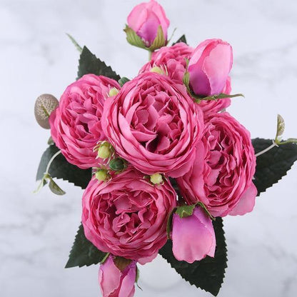 Floroux Artificial Silk Peonies | Set of 9 Pieces | Realistic Decorative Flowers for the Home