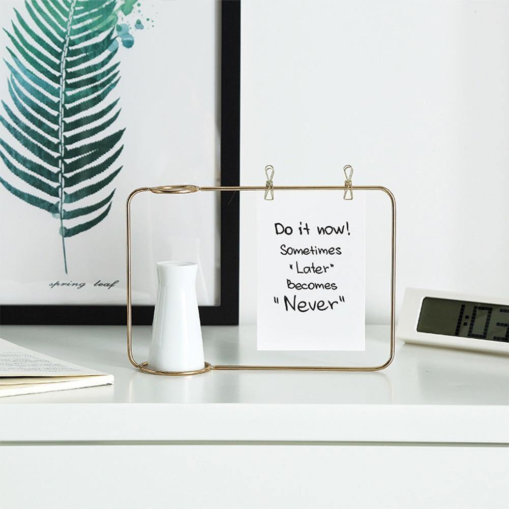 Floroux - Metal photo frame with ceramic vase and clips | Decorative photo display | Modern interior decoration