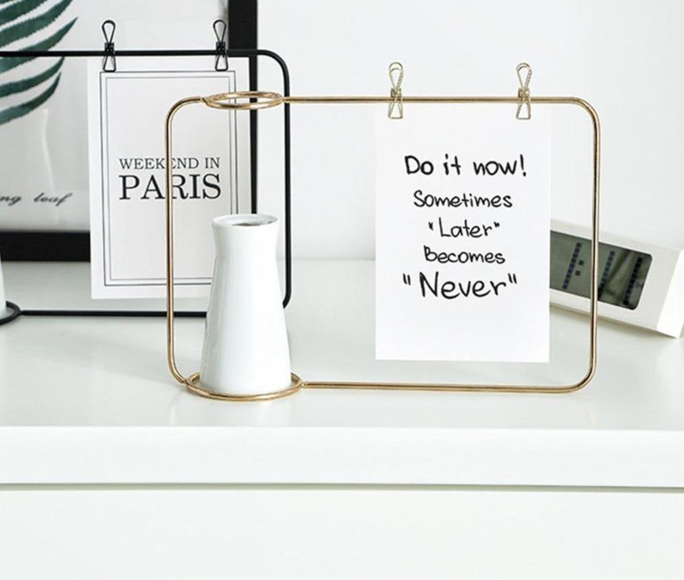 Floroux - Metal photo frame with ceramic vase and clips | Decorative photo display | Modern interior decoration