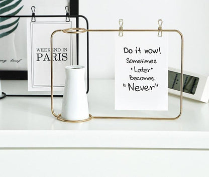 Floroux - Metal photo frame with ceramic vase and clips | Decorative photo display | Modern interior decoration