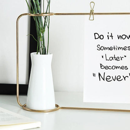 Floroux - Metal photo frame with ceramic vase and clips | Decorative photo display | Modern interior decoration