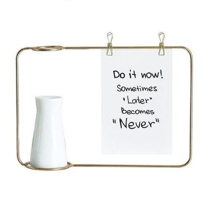 Floroux - Metal photo frame with ceramic vase and clips | Decorative photo display | Modern interior decoration