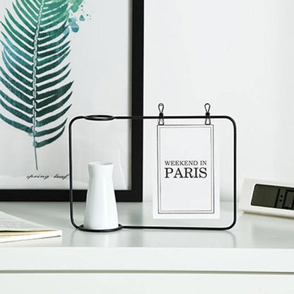 Floroux - Metal photo frame with ceramic vase and clips | Decorative photo display | Modern interior decoration